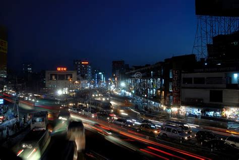 Dhaka Bangladesh The Farmgate Area Of The City At Night Editorial