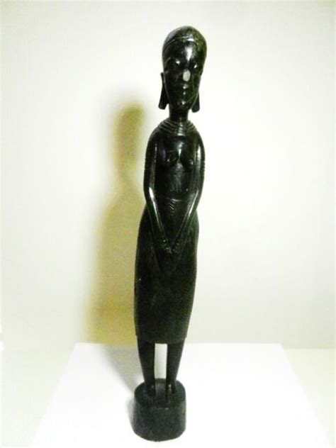 African Tribe Ebony Wood Hand Carved Female Sculpture Figurine Kenya