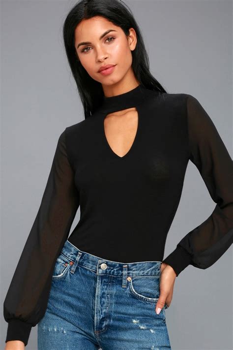 Chic Black Long Sleeve Top Mock Neck Top Sweater Top Lulus