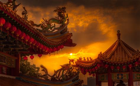 Download Malaysia Pagoda Temple Photography Sunset Hd Wallpaper