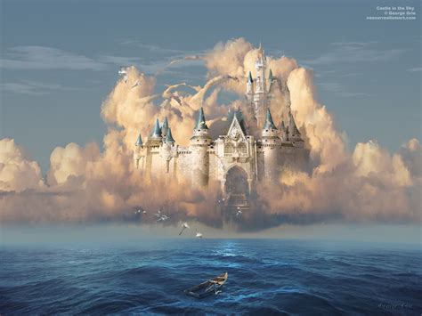 Castle In The Sky Or Clouds Of Shattered Dreams Surreal Art Print