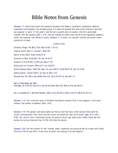Bible Notes From Genesis