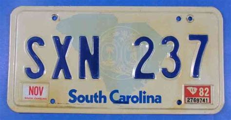 1982 South Carolina License Plate Sxn237 Ul3478