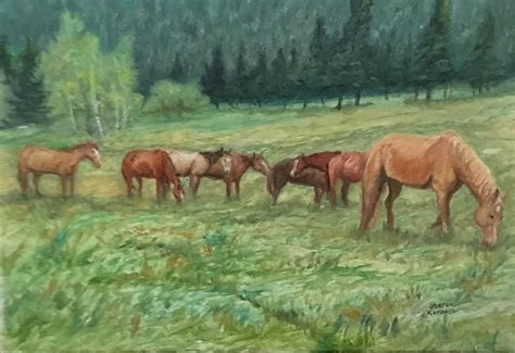 Grazing Horses Painting By Sharon Karlson Fine Art America