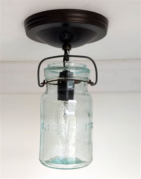Mason Jar Ceiling Light With Vintage Lightning Etsy