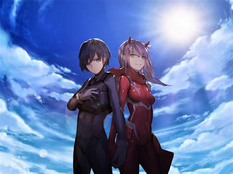 Hd wallpapers and background images Desktop wallpaper hiro and zero two, anime, happy, couple, hd image, picture, background, 7c1141