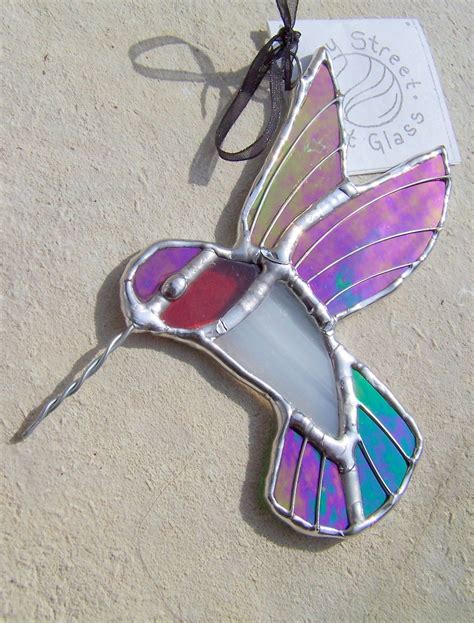 Iridescent Stained Glass Ruby Throated Hummingbird Stained Glass