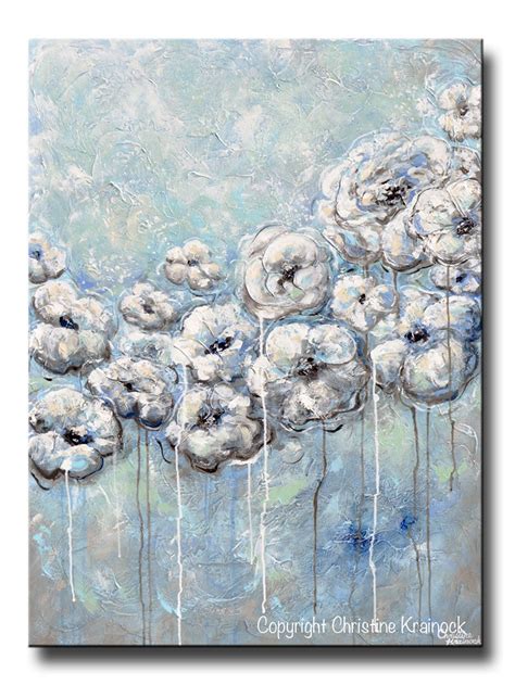 Giclee Print Art Abstract Blue White Flower Painting