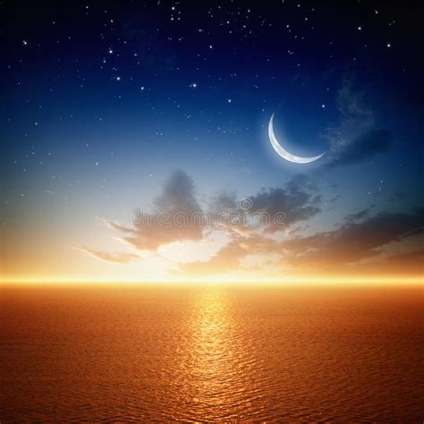 Beautiful Sunset With Moon Stock Photo Image Of Mystery 31422118