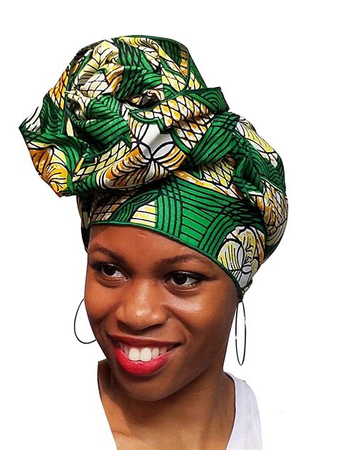 Green African Print Ankara Head Wrap Tie Scarf Multicolor One Size