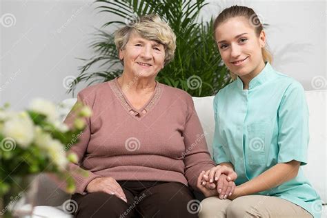 Nurse Caring About Elder Woman Stock Image Image Of Geriatric