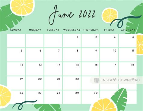 Blank June Calendar Printable
