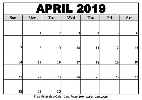 Blank April Calendar 2019 Free Printable Calendar Templates