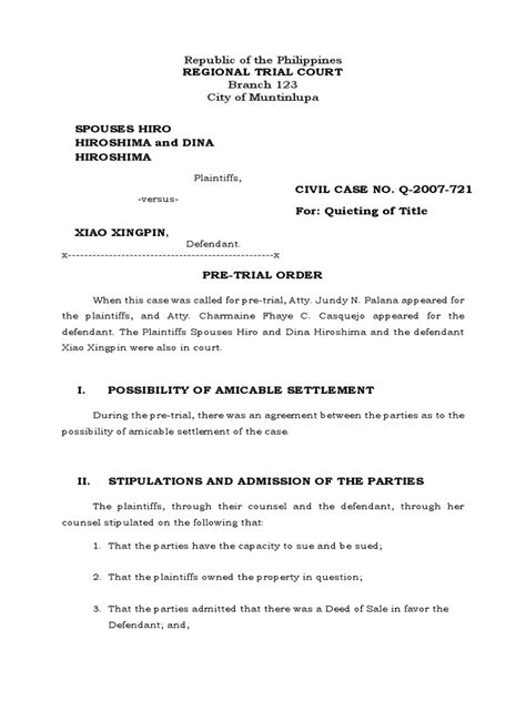 Pre Trial Order Pdf Notary Public Lawsuit