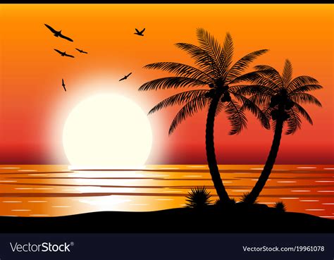 Silhouette Of Palm Tree On Beach Royalty Free Vector Image