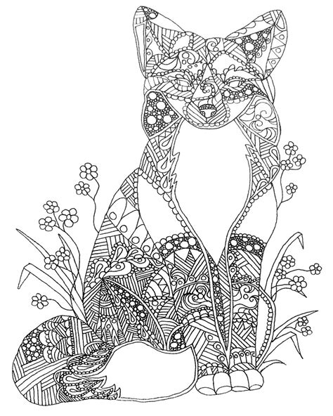 Animal Coloring Pages Fox Colorable Fox Abstract Animal Art Adult