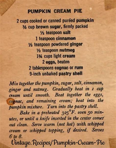 Pumpkin Cream Pie Vintagerecipes
