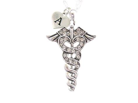 Holly Road Custom Crystal Caduceus Nurse Doctor Rn Silver Necklace