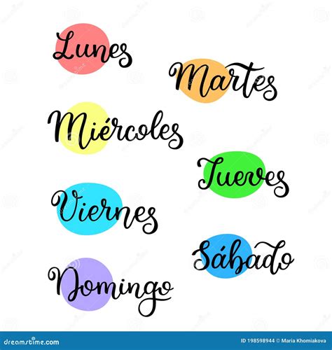 Letras En Español Días De La Semana Lunes Martes Miércoles Jueves