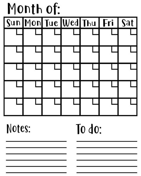 Blank Calendar With Notes And To Do Svg File Month Of Svg Etsy Blank