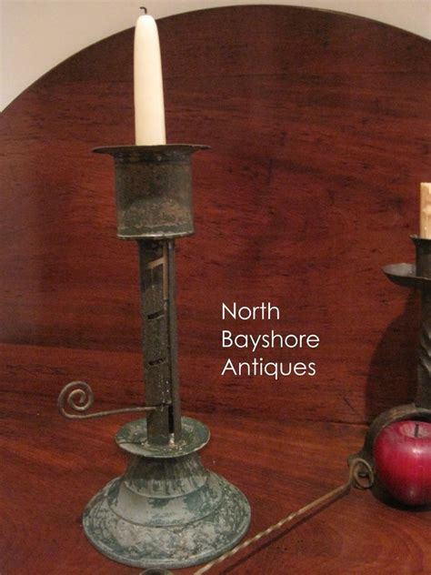 Antique 1700s Pewter Early Lighting Painted Ratchet Candlestick Holder