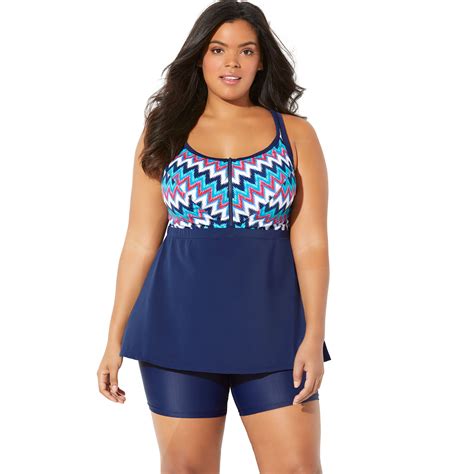 Swim 365 Swim 365 Womens Plus Size Zip Front Tankini Top Walmart