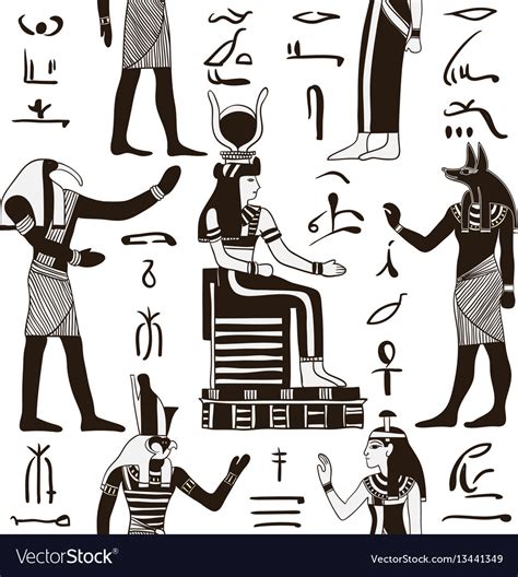 Pattern With Egyptian Gods And Hieroglyphs Vector Image