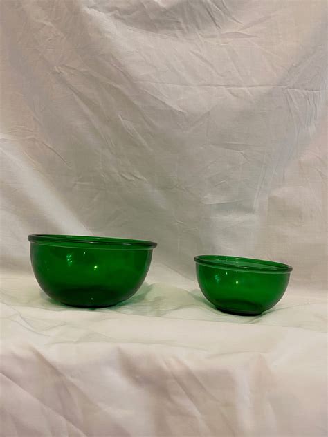 set of two emerald green vintage glass small mixing bowls lrg etsy
