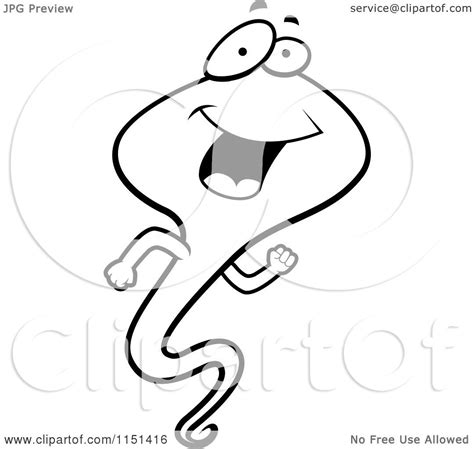 Cartoon Clipart Of A Black And White Happy Tadpole