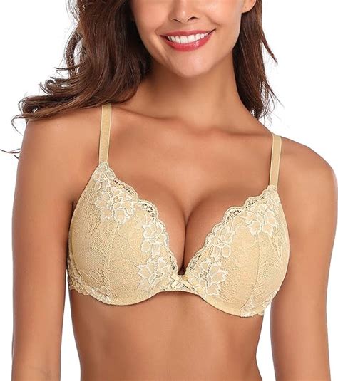 Deyllo Womens Push Up Lace Bra Comfort Padded Underwire Bra Lift Up Add One Cup Amazonca