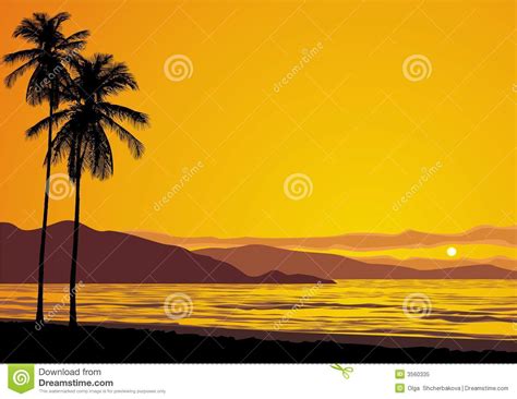 Ocean Sunset Cartoon Vector 3560335