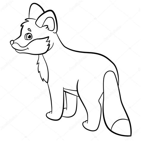 Coloring Pages Wild Animals Little Cute Baby Fox Smiles Stock Vector