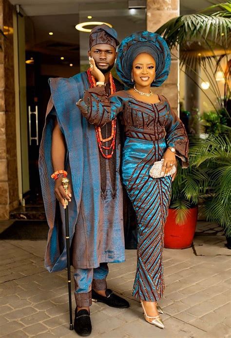 African Traditional Wedding Aso Oke Complete Set For Couple Bride And Groom African