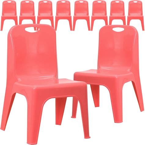 Flash Furniture 10 Pk Plastic Stackable School Chair With Carrying Handle And 11 Seat Height