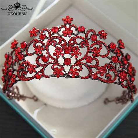 gorgeous baroque red diamond tiaras pageant quinceanera crowns headpieces 2018 rhinestone women