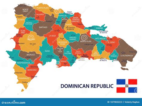 Dominican Republic Map And Flag Detailed Vector Illustration Stock