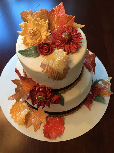 Fall Birthday Cake With Gumpaste Flowers And Leaves Cake Fall