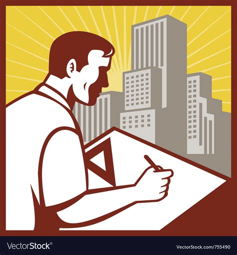 Draftsman Architect Drawing Working Royalty Free Vector