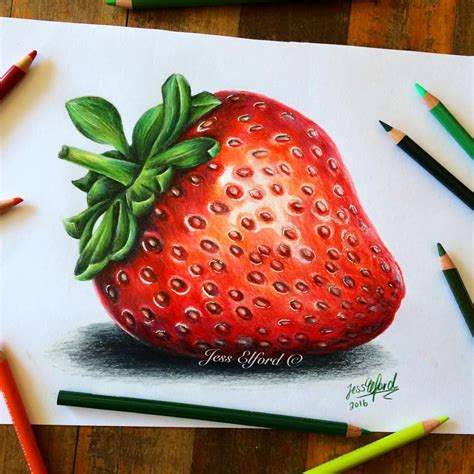 Realistic Strawberry Drawing By Jess Elford Drawn With Prismacolor