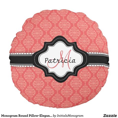 monogram-round-pillow-elegant-coral-damask-pattern-round-pillow-round-pillow,-damask-pattern