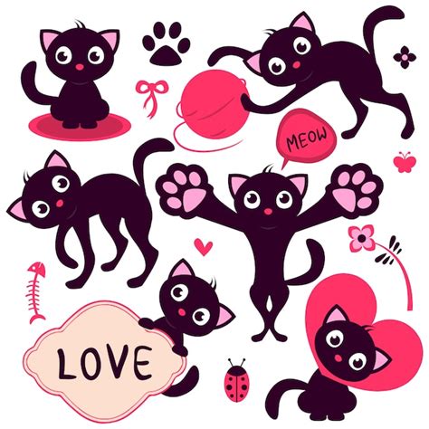 Premium Vector Set Of Cute Playful Cartoon Kittens