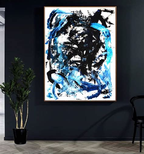 Black White Abstract Painting Symbols Of Water Zen Study Painting By