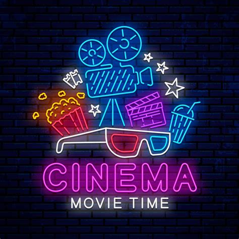 Bright Neon Cinema Sign With 3d Glasses 1213211 Vector Art At Vecteezy