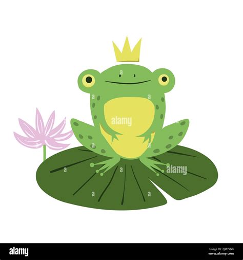 Frog Prince On Lily Pad Cartoon Vector Illustration Of Green Frog With
