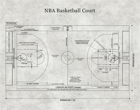 Official Nba Basketball Court Poster Print Game Room Decor Etsy