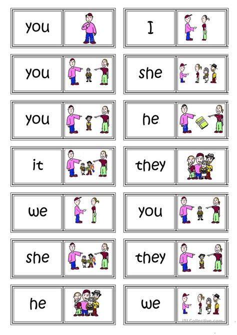 Here is my cheat sheet of 5 activities i'd totally make sure get into my first week of kindergarten lesson plans. Subject pronouns DOMINO - English ESL Worksheets for ...