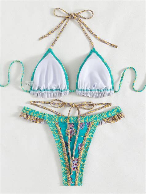 Is That The New Floral Geo Print Triangle Thong Bikini Swimsuit