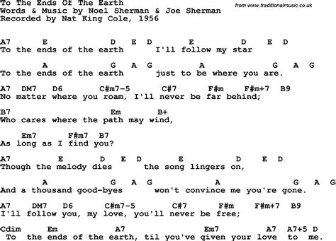 Song Lyrics With Guitar Chords For To The Ends Of The Earth Nat King