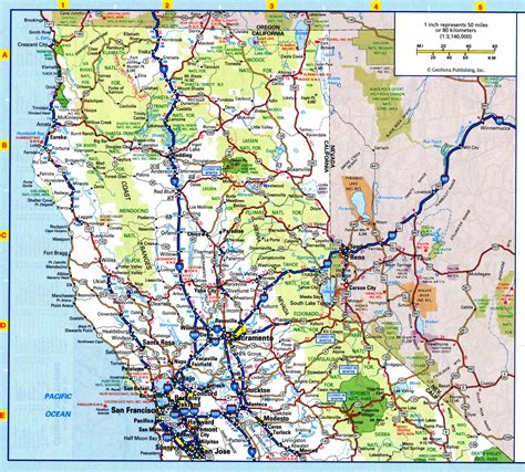 California Northern Map With Cities And Towns Rivers And Lakes