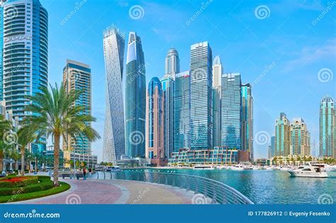 Panorama With Tallest Skyscrapers Of Dubai Marina Uae Editorial